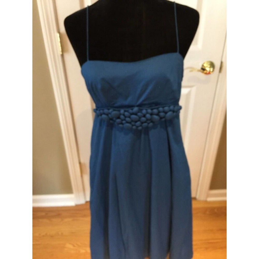 Susana Monaco Spaghetti Strap Dress Blue cotton lined appliqued bust pkts Sz S